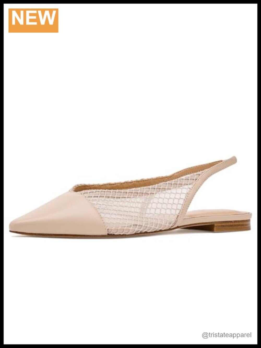 Pointed Toe Slingback Mesh Dress Flats with Block Heel